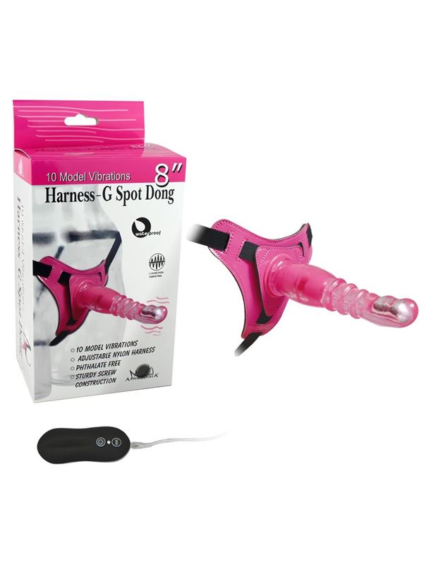 Розовый страпон на трусиках с вибрацией 10Mode Vibrations Harness-G spot Dong (18,7 см)