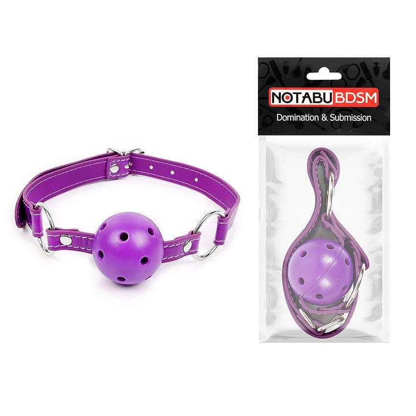 Фиолетовый кляп-шарик на регулируемом ремешке с кольцами