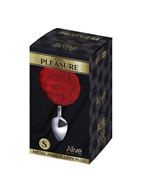 Серебристая анальная пробка с красным хвостиком Metal Anal Fluffy Size S