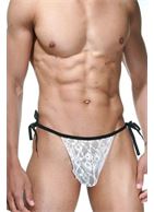 Бело-черные трусы-танга на завязках