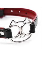 Черно-красный ошейник с мордочкой кошечки