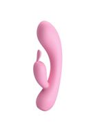 Нежно-розовый вибратор Hugo с клиторальным отростком (16,5 см)