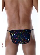 Черные мужские трусы-танга с разноцветными сердечками