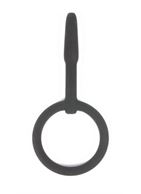 Черный уретральный силиконовый плаг с колечком-ограничителем (4,5 см)