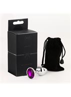 Серебристая анальная пробка с фиолетовым кристаллом (7 см)