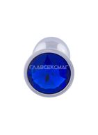 Серебристая анальная пробка с синим кристаллом (8,2 см)