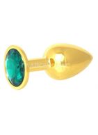 Золотистая анальная пробка с зелёным кристаллом (7 см)