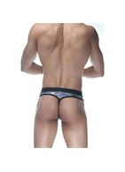 Серебристые блестящие мужские трусы-стринги