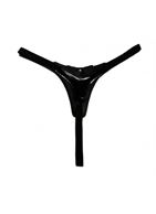 Черные лаковые трусики-стринги с бантиком