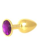 Золотистая анальная пробка с фиолетовым кристаллом (7 см)