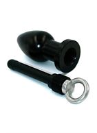 Чёрная полая анальная втулка с вставным поршнем