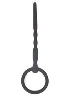 Чёрный уретральный стимулятор с колечком-ограничителем (9,5 см)