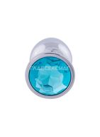 Серебристая анальная втулка с голубым кристаллом (8,2 см)