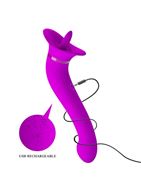 Лиловый двусторонний вибратор Faust с подвижным язычком (21,9 см)