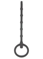 Чёрный силиконовый уретральный стимулятор с кольцом (11,5 см)