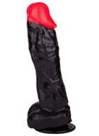 Чёрный фаллоимитатор с красной головкой (20 см)