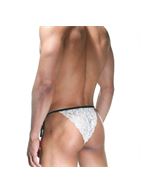 Бело-черные трусы-танга на завязках