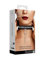 Черный ошейник с поводком Diamond Studded Collar With Leash