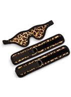 Черно-леопардовый бдсм комплект: наручники на липучке и маска без прорезей