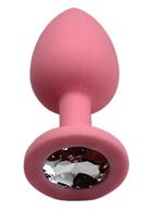 Розовая анальная пробка с прозрачным кристаллом (7,4 см)