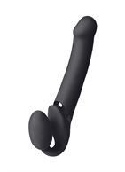 Черный безремневой вибрострапон Vibrating Bendable Strap-On - size L