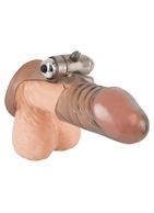Дымчатая закрытая насадка на пенис с вибропулей - 15 см.