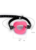 Розовый кляп-ротик на черных регулируемых ремешках