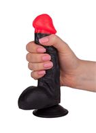 Чёрный фаллоимитатор с красной головкой (17 см)