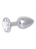 Серебристая анальная втулка с прозрачным кристаллом в основании (7 см)