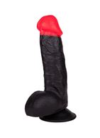 Чёрный фаллоимитатор с красной головкой (17 см)