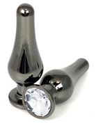 Черная удлиненная анальная пробка с прозрачным кристаллом (8 см)