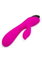 Ярко-розовый вибратор кролик из силикона (19 см)