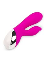 Ярко-розовый вибратор кролик из силикона (19 см)