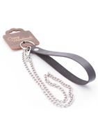 Серебристый металлический поводок с кожаной черной ручкой (80 см)