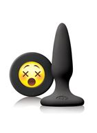 Черная силиконовая анальная пробка Emoji Face WTF (8,6 см)