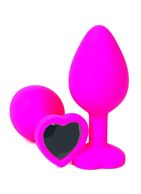 Розовая силиконовая пробка с черным кристаллом-сердцем (8 см)