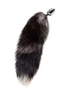 Серебристая металлическая анальная пробка с хвостом чернобурой лисы (размер S)