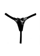 Черные лаковые трусики-стринги с бантиком