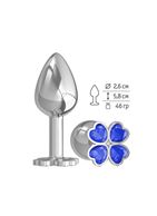 Серебристая анальная втулка с клевером из синих кристаллов (7 см)