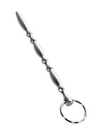 Серебристый фигурный уретральный плаг с кольцом в основании Metal (18 см)