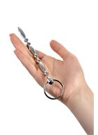 Серебристый фигурный уретральный плаг с кольцом в основании Metal (18 см)