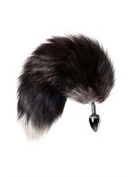 Серебристая металлическая анальная пробка с хвостом чернобурой лисы (размер S)