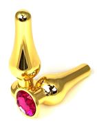 Золотистая удлиненная анальная пробка с розовым кристаллом (9 см)