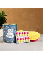 Набор в консервной банке «Мыльные штучки для старой вонючки»: мыло и мочалка