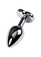 Серебристая коническая анальная пробка с фиолетовым кристаллом-сердечком - 7 см.