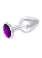 Серебристая анальная пробка с фиолетовым кристаллом (8,2 см)