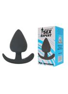 Черная каплевидная анальная силиконовая пробка с ограничителем (8 см)