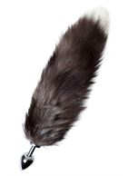 Серебристая металлическая анальная пробка с хвостом чернобурой лисы (размер S)