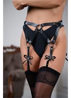 Черный кожаный пояс для чулок с бантами