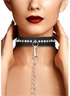 Черный ошейник с поводком Diamond Studded Collar With Leash